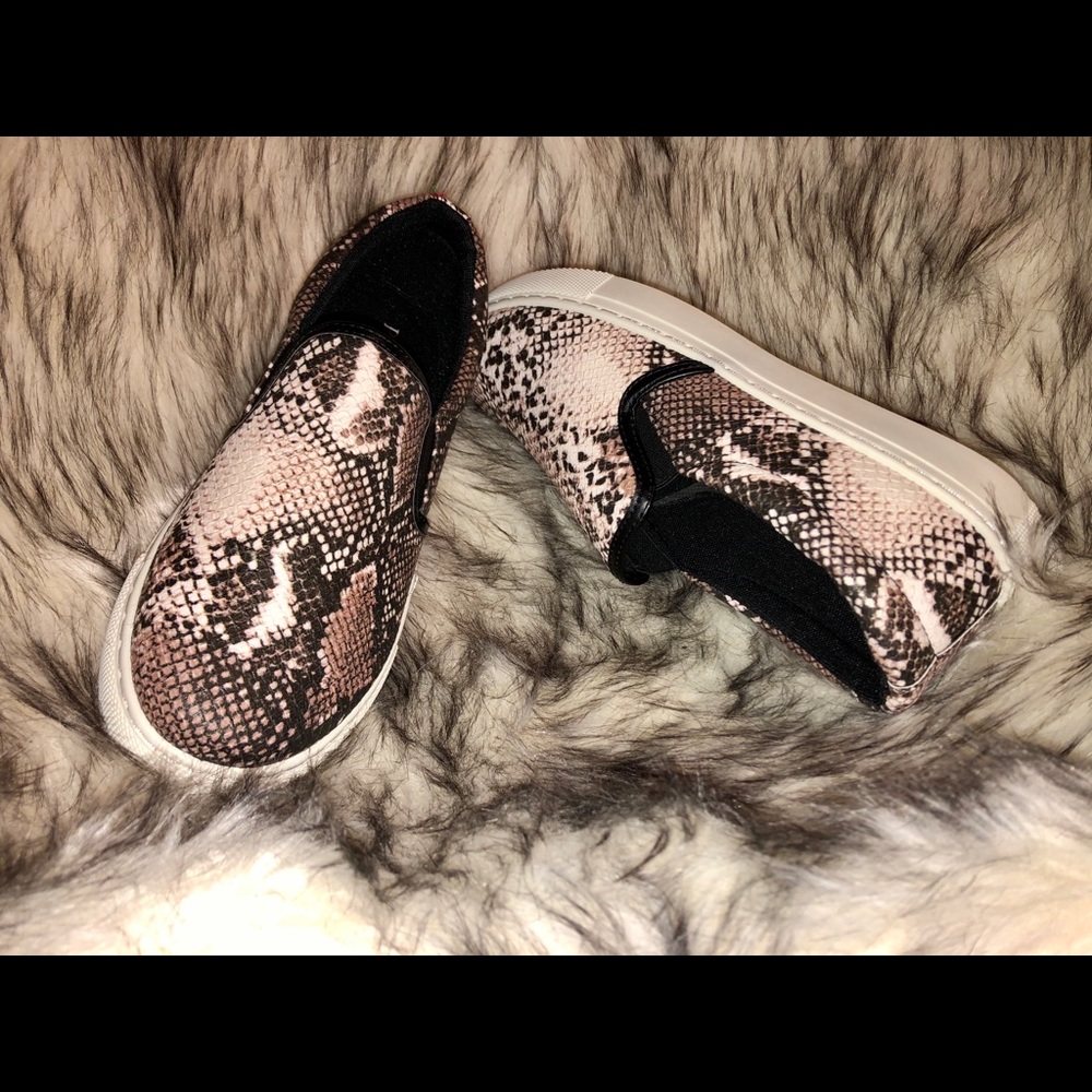 Snakeskin slip ons